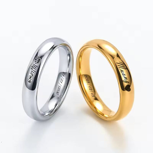 4MM Personalized Men's Custom Ring Stainless Steel Neutral Model Promises Eternal Anniversary Gift Engraved With Your Name Date